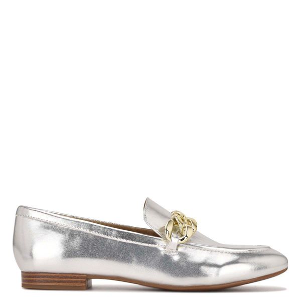 Nine West Chain Slip-On Silver Loafers | South Africa 51J67-9T44